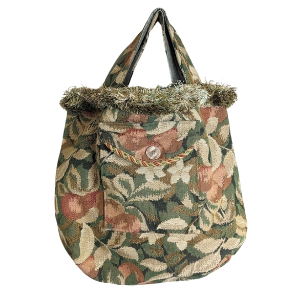 XL Upcycled Goblincore Tapestry Tote Bag Overnight Bag Fringe - Picture 1 of 13